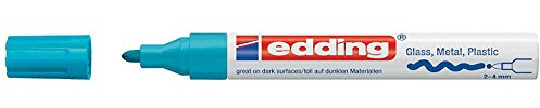 edding 750 glansmarkör – ljusblå – 1 färgmarkör – rund spets 2–4 mm – färgpenna för glas, småsten, trä, plast, papper – vattentät, hög täckning