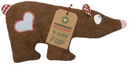 Efie épeautre Grain de culture biologique contrôlée Coussin chauffant Ours Brun (KBA), certifié GOTS, 100% fabriqué en Allemagne