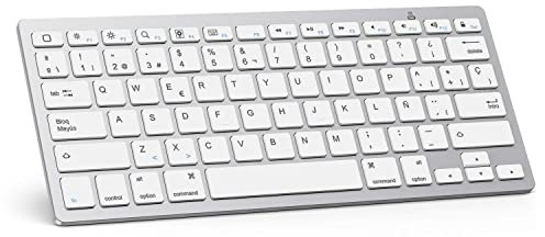 OMOTON Teclado inalámbrico Bluetooth para iOS Compatible con el Nuevo iPad 10.2/10.9 Pulgadas iPad Air 4/3, iPad Pro 12.9/11, iPad Air/Pro/Mini, iPhone y más, QWERTY, Plata