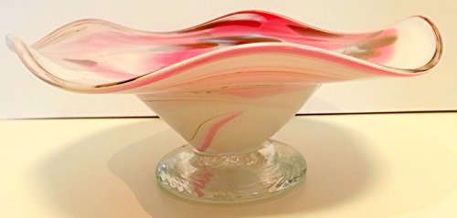 Grande ciotola cuscio ai piede colorato di vetro rotonda listello decorativo ciotola en colopre rosa beige bianco marmorizzato con well forza bordo in vetro soffiato diametro circa 35 cm, progettato e prodotto dalla Oberstdorfer Glashütte