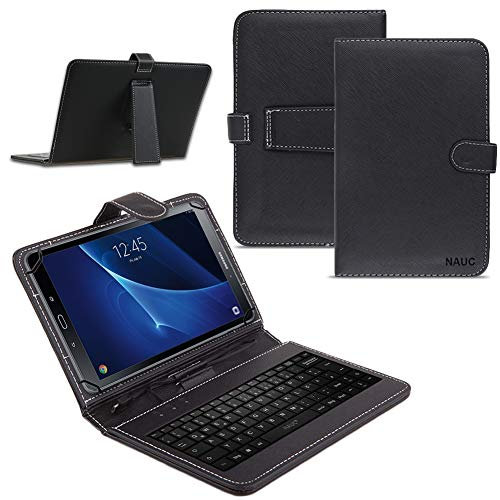 NAUCI Tablet Tasche kompatibel für Samsung Galaxy Tab 4/3 10.1 Tastatur Keyboard Hülle Cover QWERTZ Standfunktion Micro USB Schutzhülle