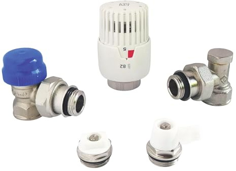 SOMATHERM FOR YOU, Kit Complet avec tête thermostatique à Dilatation de Liquide pour radiateurs 15/21, incluant Corps équerre, coude de réglage, purgeur d'air et Robinet