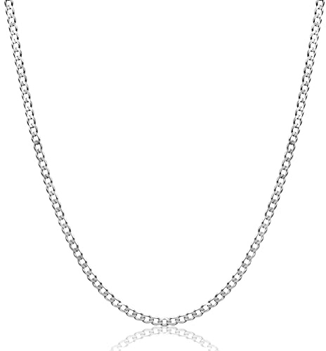 Aka Gioielli® - Panzerkette 3mm 925 Sterling Silber Rhodiniert - Silberkette Halskette Damen Herren Längen: 40 45 50 55 60 70 cm