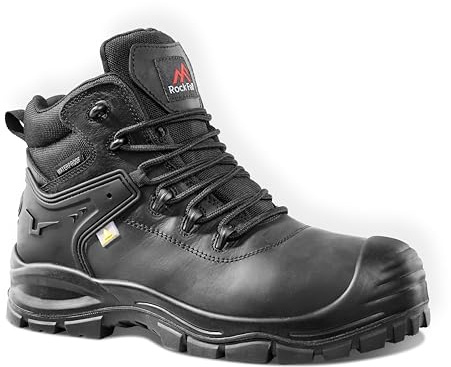 Rock Fall Surge Electrical Hazard Waterproof Safety Boot Steel Toe Cap Boot Unisex, Full-Grain Water Repellent Safety Boots, SRC Slip Rated Work, Fibreglass Toe Cap and Heat Resistant UK 11