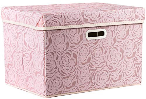Prandom Grandes boîtes de rangement pliables avec couvercles [1 paquet] Boîte de rangement décorative en tissu Organisateur de cube, rose 43 x 30 x 30 cm