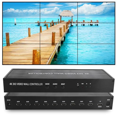 Dpofirs Contrôleur de Mur vidéo HDMI 3x3 Haute résolution, processeur vidéo et d'image 9 Sorties HDMI pour téléviseurs, contrôleur de Mur vidéo, Prend en Charge 1920x1080P, Grand écran(UE)