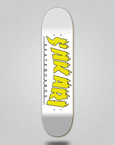 Sakari Skateboard-Brett / Deck, Flames, Weiß / Gelb (7.875)