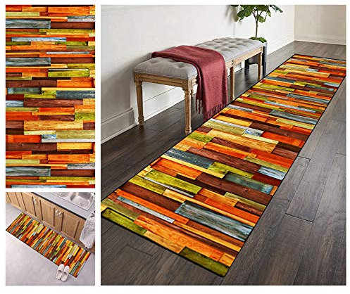 ZVEZVI Teppich Läufer Flur Küche rutschfest Waschbar 60X100CM Vintage Bunt Meterware, Teppichläufer Kücheläufer Polyester Anpassbar