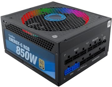 CoolBox Energy-G - Fuente de alimentación PC 850W Gaming, 80 Plus Gold, Full Modular, iluminación ARGB, ATX 12V, Compatible con Nvidia RTX Serie 30. Color Negro