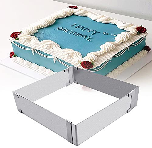 BUENTYA Stampo Rettangolare per Torte in Acciaio Inox Telaio da Forno Rettangolare Regolabile Stampo Rettangolare Allungabile per Torta Fai-da-Te, Mousse, Tiramisù - 15 * 15cm ~ 28 * 28cm