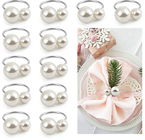 Kesote 12 Serviettenringe Silber Serviettenschnalle mit Perlen Serviettenhalter Vintage Tischdeko für Hochzeit Party Weihnachten Geburtstag