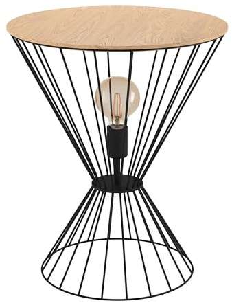 EGLO Tisch mit Beleuchtung Desierto, Beistelltisch mit Licht | beleuchteter Wohnzimmertisch aus Metall in Schwarz, Holz in Braun, Nachttisch mit Lampe, Tritt-Schalter, E27 Fassung