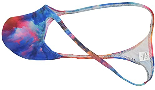 OROCOJUCO Men's Posing Micro String Thong Underwear Contour Pouch G-string Hipster Tangas Competition Bikinis Shorts Colourful Clouds M