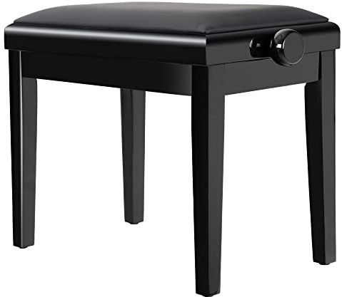 Classic Cantabile Pianobank Modell A – avtagbar sits – svart stoppning av konstläder – justerbar höjd från 48 till 58 cm – 2-faldig korsmekanism – massiv träkonstruktion – vit högglans