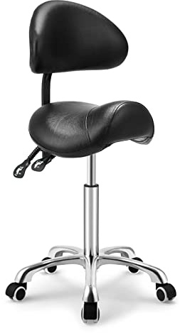 Kaleurrier Saddle Stool Rolling Swivel Height Adjustable with Wheels,Heavy Duty Anti-Fatigue Ergonomic Saddle Chair for Hair Beauty Salon Lab Dental Massage Office Home Kitchen(with Back, Black)