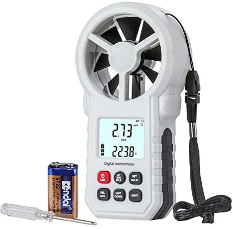 Digital Anemometer, Wind Speed Meter with Temperature Sensor, Wind Gauge Air Flow Velocity Measurement with LED Light, MAX/MIN/AVG, Wind Measuring Tool for Sailing/Surfing/Hiking/Kite Flying-Gray