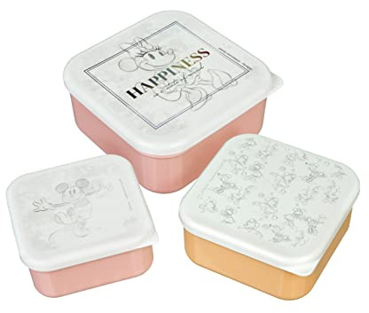 UNDERCOVER Juego de 3 fiambreras para niños, diseño de Minnie Mouse, para guardería, sandwichera, para la escuela, fiambrera de plástico, sin BPA, fiambrera