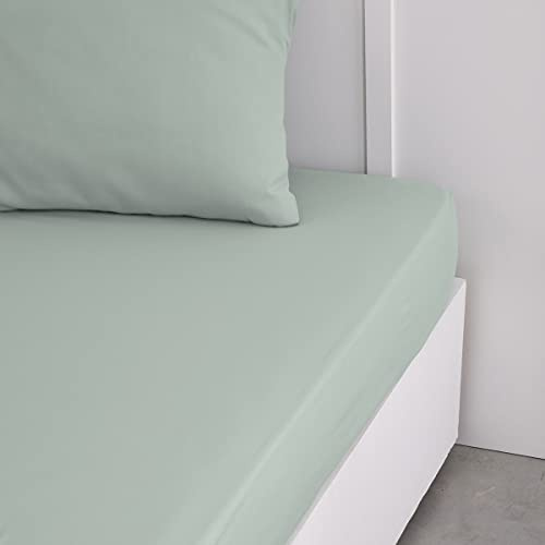 TODAY Essential - Lenzuolo con angoli, 140 x 190 cm, 2 persone, 100% cotone, tinta unita, Celadon