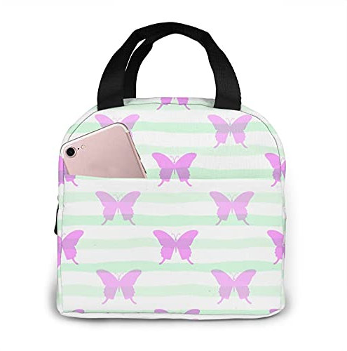XVBCDFG Fiambrera cálida Bolsa de mano reutilizable Bolsa de almuerzo aislada Linda mariposa rosa Bolsa térmica Bento para mujeres Hombres Adultos Niñas Niño