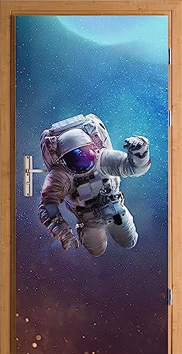 HUBDECO Türwandbild - Selbstklebende Türaufkleber für Kinder - Wandbilder Aufkleber - Fantasi, Kunst, Leinwand Tapete - Türaufkleber - für Türen, Möbel, Schränke, Spiegel - 88x200cm - Astronaut