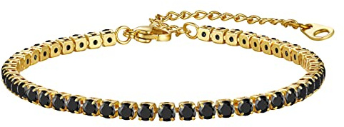 FOCALOOK Damen Tennis Armband 18CM Weiße/Schwarze Zirkonia Armband Edelstahl Tennis Kette Freundschaftsarmband Tennis Bracelet Schmuck Accessoires für Herren