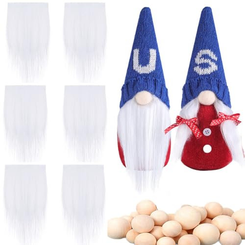 Asudaro 6St Wichtelbart Zum Basteln, Weihnachtspuppe Deko Plüsch Wichtel Bart Mit Holzkugeln Set Weihnachten Vorgeschnittener Zwergenbart für Cosplay Party Halloween Ostern DIY Basteln Nähen Typ 01