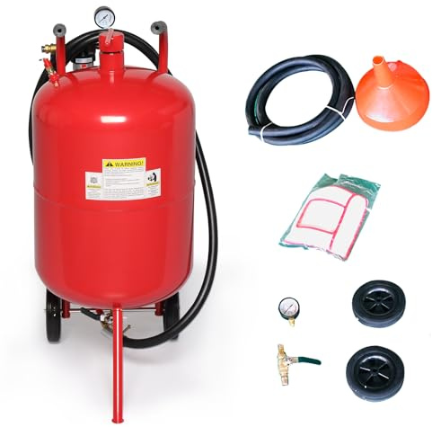 20 Gallon Portable Sandblaster Air Sand Blaster 65-125 PSI High Pressure Air Media Abrasive Blasting Tank w/6 Wheels Red