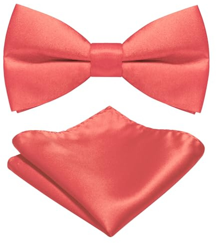 JEMYGINS Pajarita mate para hombre, disponible en colores lisos, incluye conjunto de pañuelo de bolsillo, Color rojo coral., M
