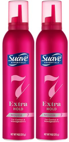 Suave Extra Hold Mousse for Curly Hair, Wavy, All Hair Types, Moisturizing & Nourishing, Foam, Scented 9 oz (Pack of 2)