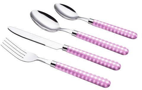 EXZACT Edelstahl-Besteck Set 24 Stück - 6 x Tafelgabeln, 6 x Tafelmesser, 6 x Abendessen Löffel, 6 x Teelöffel (24 x Lila)