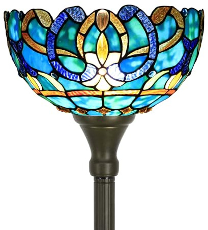 ZJART Tiffany Floor Lamp Torchiere Stained Glass Torch Lamp 12X12X67 Inch Antique Standing Corner Light (Green Brown Jewelry Baroque)
