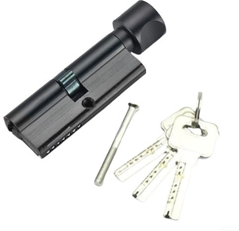 Lock Knob Cylinder, 70mm Aluminum Thumb Turn Euro Cylinder Lock with 3 Keys 1 Screw, Anti-theft Door Lock Core for Wooden, UPVC Composite Doors(Black)