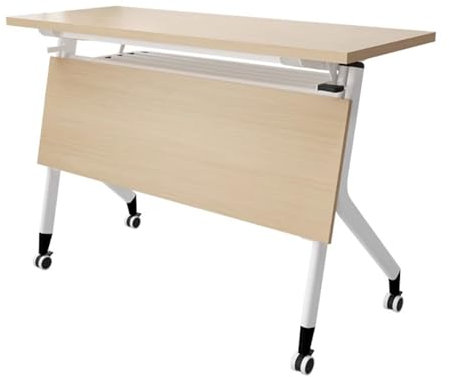 JCWGLY Schreibtisch Klappbarer Konferenzraumtisch, Flip-Top-Seminar-Schulungstisch Für Besprechungsraum Und Büro, Rechteckiger Schulungstisch Aus Holz Mit 360 ° -Rollen(55x16x30in/140x40x75cm)