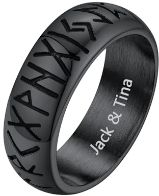 Supcare Verlobungsring Herren Viking Luhn Rune Ring Männer Fingerring Edelstahl Ring Herren Wikinger Schmuck Siegelring Gravur Bandring Schwarz Statement Ringe Personalisiert Modeshcmuck für Freund