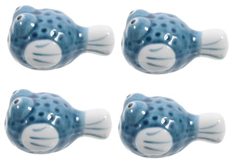 Cabilock 4pcs Ceramic Chopstick Rest and Holder Japanese Style Porcelain Pufferfish Design Sturdy Chopsticks Rack for Dining Tableware and Kitchen Use Color