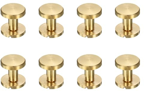 sourcing map 8 Pcs Brass Chicago Screws 10mm Height Flat Head Screw Binding Rivets Post Nail Stud Rivets Fastener for DIY Leather Craft Belt Purse Strap