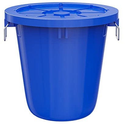 Contenedor de Basura para Exteriores de 17,1/26,4 galones, de Gran Capacidad, Redondo, con Tapa y asa, Blanco y Azul, para el hogar, el Garaje, el Centro Comercial, etc. (Azul, 100