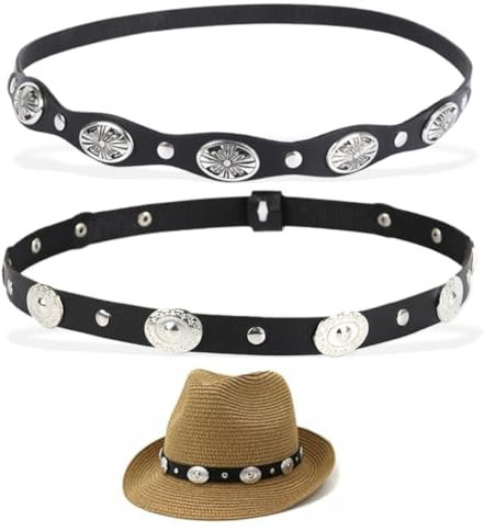 UEIOAVL Cowboyhüte für Herren, 2 Stück, 2 Stile, Leder-Hutriemen, Western-Krawattenbund Ersatz-Cowboy-Hutriemen verstellbare Cowgirl-Strohschnallenhüte Unisex (schwarz)