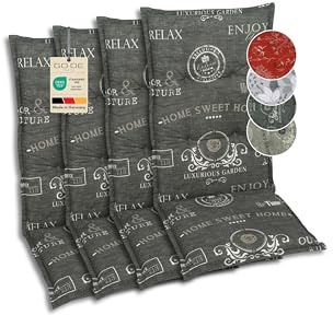 GO-DE Textil Bequeme und attraktive Polsterauflagen für Hochlehner-Gartenstühle (4er-Set, Stempel anthrazit, Hochlehner)