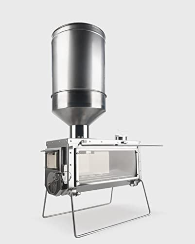 Stufa a legna per esterni, portatile, in acciaio inox, con bunker di carburante da 10 kg, per campeggio, riscaldamento e cucina in tende e cabine