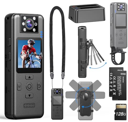 BOBLOV Body Camera with Two Batteries, A30 Min Body Cam Supports 6 Hrs Shooting, 4K Ultra HD Recording with 180° Rotatable Lens, Three Mounting Options for Delivery, Outdoor Adventures (4K 128G)
