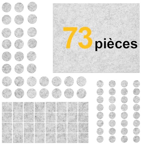Seaforie Feltrini per Sedie e Mobili 73Pcs, Antiscivolo, Protezione Pavimenti in Legno, 4mm Spessore, Elimina Graffi e Rumore, Feltro Adesivo Forte per Mobili Pesanti，Grigio