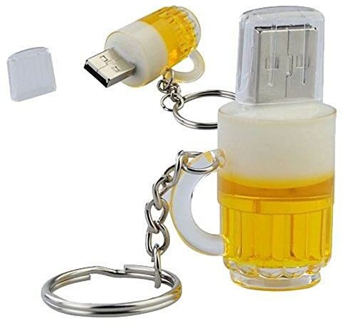 Ulticool - Chiavetta USB da 128 GB a forma di bicchiere di birra - Memory Stick portapenna - Stick di memoria dati - Stick di memoria - Bianco Giallo