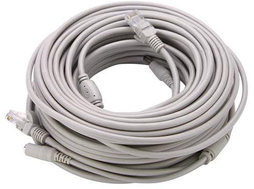 Kit de câble Ethernet 20m POE, câble à Haute Vitesse Cat 5 avec Un connecteur RJ45 Alimentation intégrée pour Les caméras IP, Les Applications NVR et CCTV (20m)