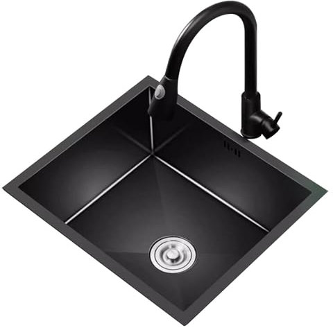 HanDpi Petit évier de Cuisine avec Robinet, évier sous Plan en Acier Inoxydable, pour Appartement, Balcon, Lave-Vaisselle, Mini-évier Compact pour Petits espaces, évier à Fente Unique (50 x 45 x 21