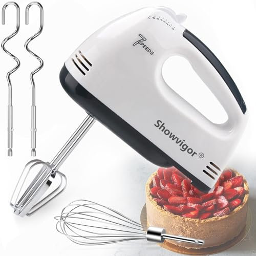 Hand Mixer, 7 Speed Electric Cake Whisk Food Mixer Self-Control/Turbo Boost with 5 Stainless Steel Accessory Food Beater for Cake Bread