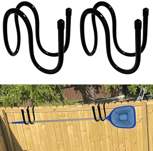 Pmsanzay 2 Pcs Adjustable Fence Hooks for Pool Equipment- Heavy Duty Poolside Pool Hanger for Pool Poles, Hose, Pool Skimmer,Pool Beach Towels, Pool Brush - No Installation Tools Required