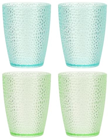 sourcing map Lot de 4 verres réutilisables en plastique transparent de 280 ml - Incassables et empilables - Pour bière, cocktail, eau, jus, whisky - Bleu/vert