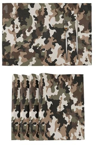 Camouflage Retro Brown Decorative water proof placemats for dining table plastic underplate mat tapetes para mesa de sala set of 6 12x18