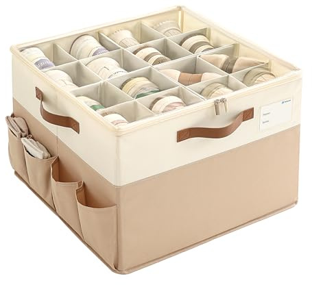 Varhomax Schuhorganizer-Box für Schrank | Stoff-Aufbewahrungsbox mit verstellbaren Trennwänden & transparenter Abdeckung | Platzsparend für 16-32 Paar Sneaker & Sandalen für Eingangsbereich & Regale
